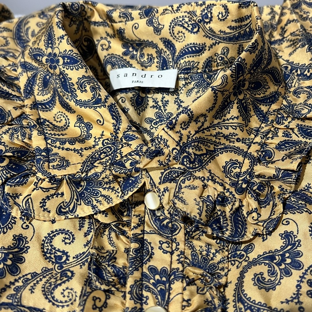 NWT Sandro Harmonie Printed 100% Silk Ruffle Dress—Missing Belt - Picture 4 of 5